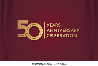 50 Years Anniversary Logotype with  Golden Multi Linear Number Isolated on Red Curtain Background