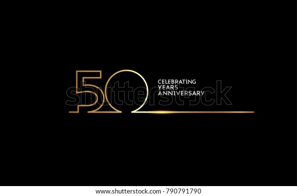 50 Years Anniversary logotype\
with golden colored font numbers made of one connected line,\
isolated on black background for company celebration event,\
birthday