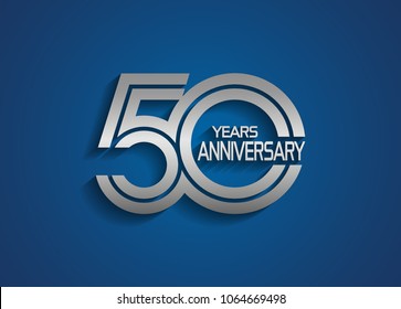 50 years anniversary logotype with linked multiple line silver color isolated on blue background for celebration event