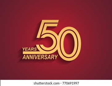 50 years anniversary logotype with linked number golden color isolated on red background for celebration event