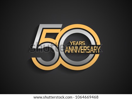 50 years anniversary logotype with multiple line silver and golden color isolated on black background for celebration event