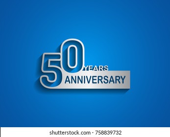 50 years anniversary logotype with outline number silver color on blue background
