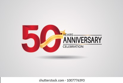 50 years anniversary logotype with red color and golden ribbon isolated on white background for celebration event - Shutterstock ID 1007776393