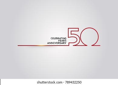 50 Years Anniversary logotype with red colored font numbers made of one connected line, isolated on white background for company celebration event, birthday