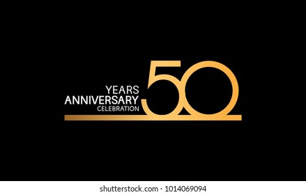 50 years anniversary logotype with single line golden and silver color for celebration 