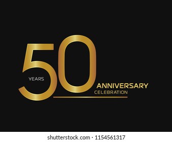 50 years anniversary logotype with single line golden and silver color for celebration