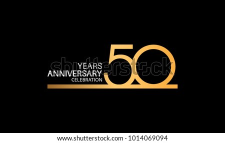50 years anniversary logotype with single line golden and silver color for celebration 