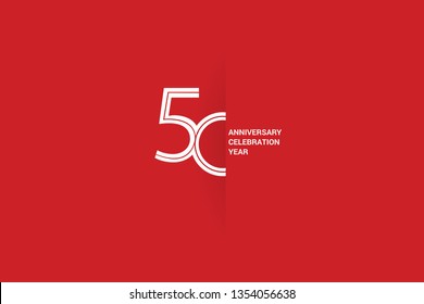 50 years anniversary, minimalist logo jubilee, greeting card. Birthday invitation. White space vector illustration on Red background - Vector