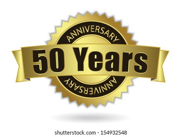 "50 Years Anniversary" - Retro Golden Ribbon, EPS 10 vector illustration