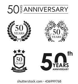 50 years anniversary set. Anniversary icon emblem or label collection. 50 years celebration and congratulation design element. Vector illustration.