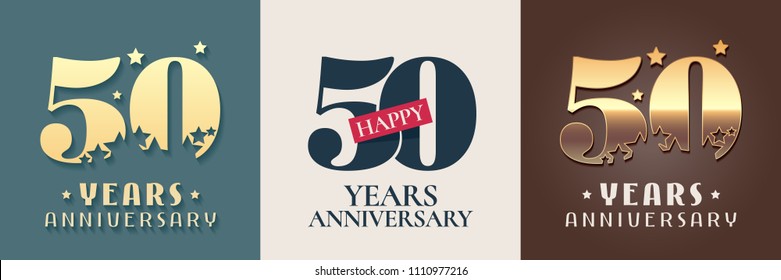 50 years anniversary set of vector icon, symbol, logo. Graphic design elements for 50th anniversary birthday card 