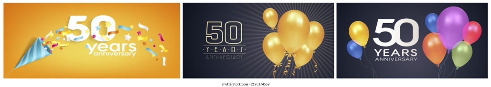 50 Years Anniversary Set Of Vector Icon, Logo. Graphic Background Or Cards For 50th Anniversary Birthday Celebration