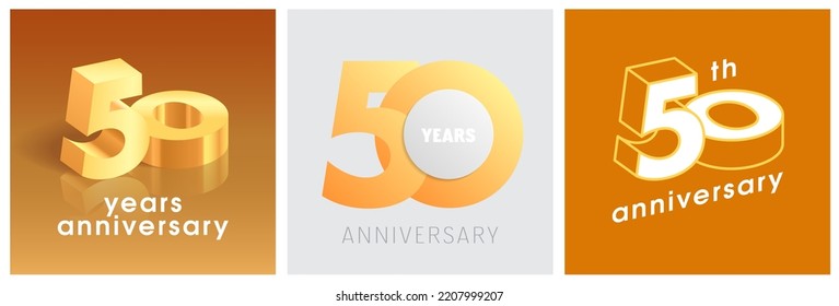 50 years anniversary set of  vector graphic icons, logos. Design elements with golden number on background for 50th anniversary