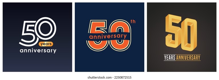 50 years anniversary set of  vector graphic icons, logos. Design elements with golden number on background for 50th anniversary