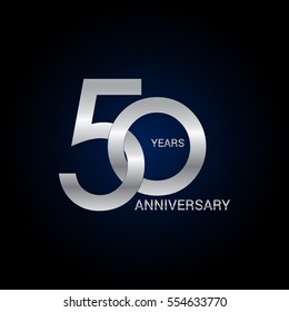 50 years anniversary silver, signs, symbols, simple logo design isolated on dark background