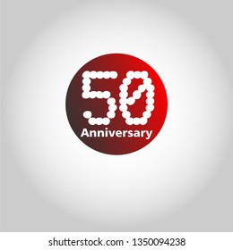 50 years Anniversary with simple bound design. Red bound with shadow. Dots font number. White colour font. My all design can see in my portofolio