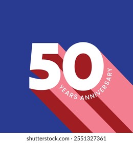 Diseño de Plantilla de 50 años de aniversario con efecto de texto 3D sobre fondo azul. 50 cumpleaños celebrando tarjeta de felicitación, cartel, Anuncio. Número 50 logotipo, etiqueta, etiqueta, etiqueta, insignia.