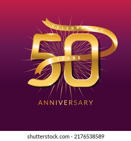 50 years anniversary vector banner template.birthday celebration banner with Golden numbers and confetti.
