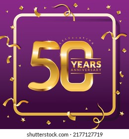 50 years anniversary vector banner template.birthday celebration banner with Golden numbers and confetti.
