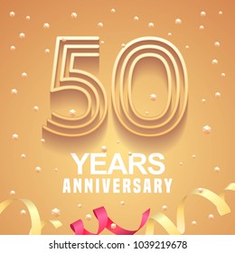 50 years anniversary vector icon,  logo. Graphic design element with  golden numbers and festive background for 50th anniversary 