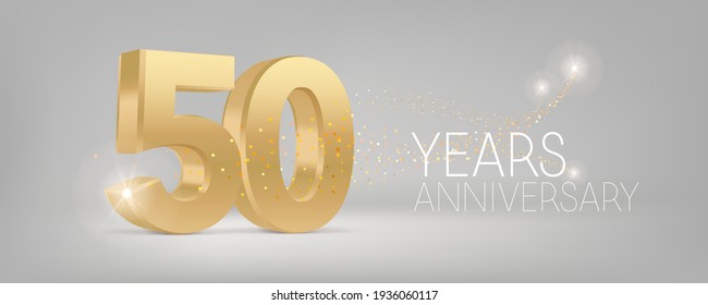 50 Years Anniversary Vector Icon, Logo. Isolated Graphic Design With 3D Number For 50th Anniversary Birthday Card Or Symbol