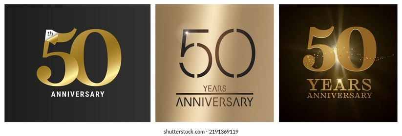 50 Years Anniversary Vector Icon, Logo. Isolated Graphic Design Set With Number For 50th Anniversary Birthday Card Or Symbol