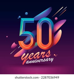 50 years anniversary vector icon, symbol, logo. Graphic background in modern style or card with neon number for 50th anniversary birthday celebration