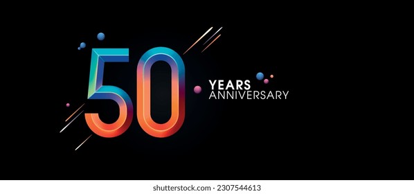 50 years anniversary vector icon, symbol, logo. Graphic background or card with neon number for 50th anniversary birthday celebration
