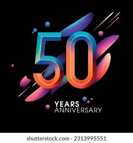 50 years anniversary vector icon, symbol, logo. Graphic background or card with neon number for 50th anniversary birthday celebration