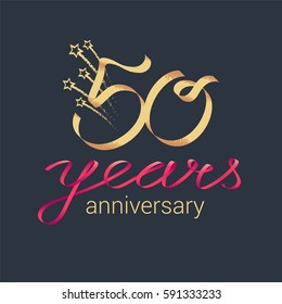 50 years anniversary vector icon,  logo. Graphic design element with lettering and red ribbon for decoration for 50th anniversary ceremony
