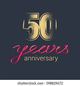 50 years anniversary vector icon. Graphic design element with golden glitter stamp for decoration for 50th anniversary