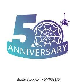 50 years anniversary vector icon with spider web pattern.