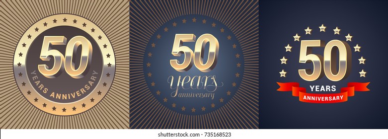 50 years anniversary vector icon,  logo set. Graphic design element with  golden 3D numbers for 50th anniversary decoration