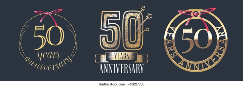 50 years anniversary vector icon,  logo set. Graphic design element with  golden numbers for 50th anniversary celebration 
