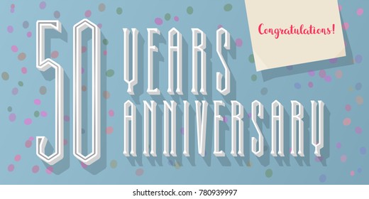 50 years anniversary vector icon,  logo. Graphic horizontal design element  for 50th anniversary greeting card 