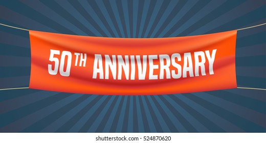 50 years anniversary vector illustration, banner, flyer, logo, icon, symbol. Graphic design element with red flag for 50th anniversary, birthday greeting, event celebration