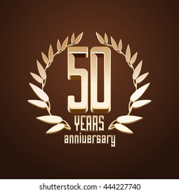 50 years anniversary vector logo. 50th birthday, age classic decoration design element, sign, emblem, symbol with gold branch