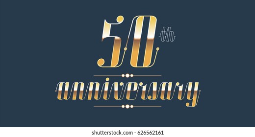 50 years anniversary vector logo. Decorative design element with lettering and number for 50th anniversary