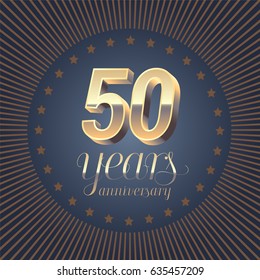 50 years anniversary vector logo. Decoration design element with medal and 3D number for 50th anniversary