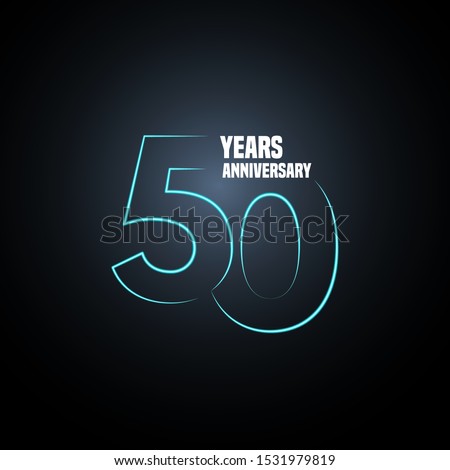 50 years anniversary vector logo, icon. Graphic design element with neon number for 50th anniversary 