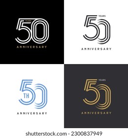 50 years anniversary vector number icon, birthday logo label, black, white and colors with stripe number