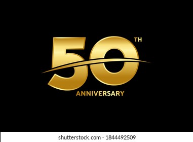 50 years anniversary vector template with golden color, 50th birthday logo