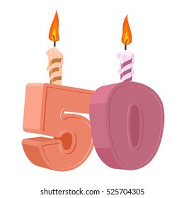 50 years birthday. Number with festive candle for holiday cake. fifty Anniversary