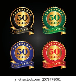 50 years of celebration logo bundle on black background vector illustration