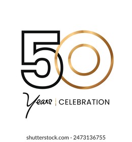 50 years Celebration minimalist line Gold logo abstract Design. Anniversary luxury style. Vector number for icon, label, insigna, seal, tag, sign, seal, symbol, badge, stamp, sticker, emblem, etc.