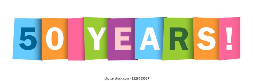 50 YEARS colorful overlapping letters icon