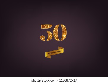 50 Years gold Anniversary logotype made from golden glitter isolated on black background for company celebration event, birthday