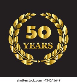 50 years gold laurel leaf vector
