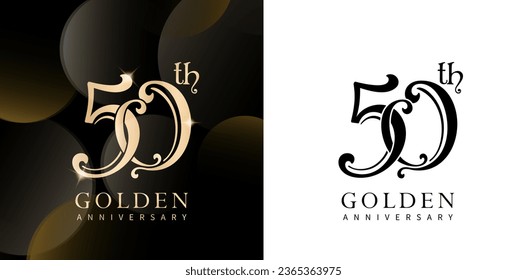 50 Years golden Anniversary Celebration Logo with Gold and Black colors isolated backgrounds for wedding invitation card, User interface and experience designs, event stationery, Branding and identity svg