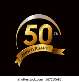 50 years golden anniversary logo celebration with ring and ribbon.